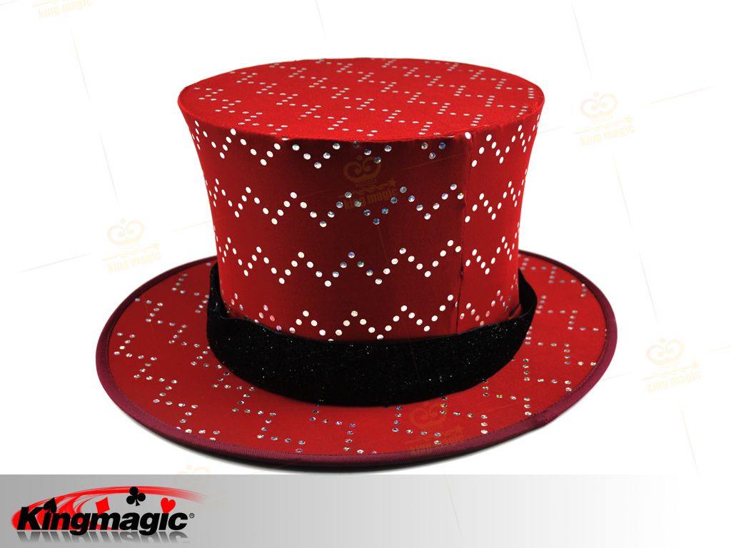 Folding Top Hat - red with silver - Click Image to Close