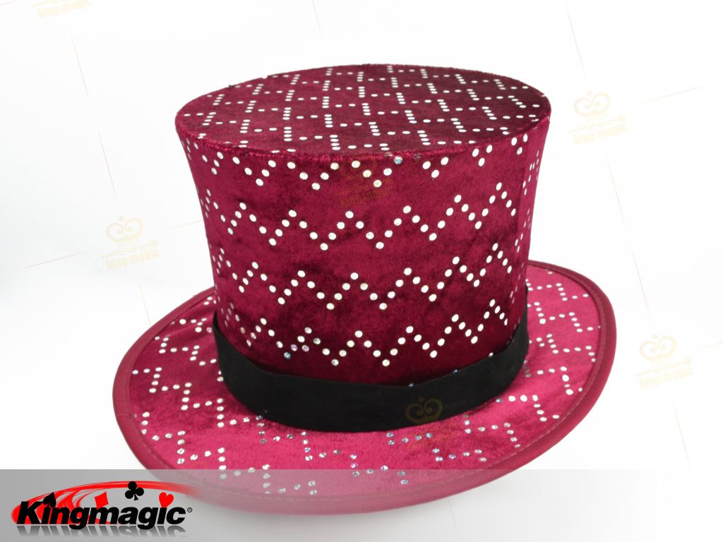 Folding Top Hat - red with silver - Click Image to Close